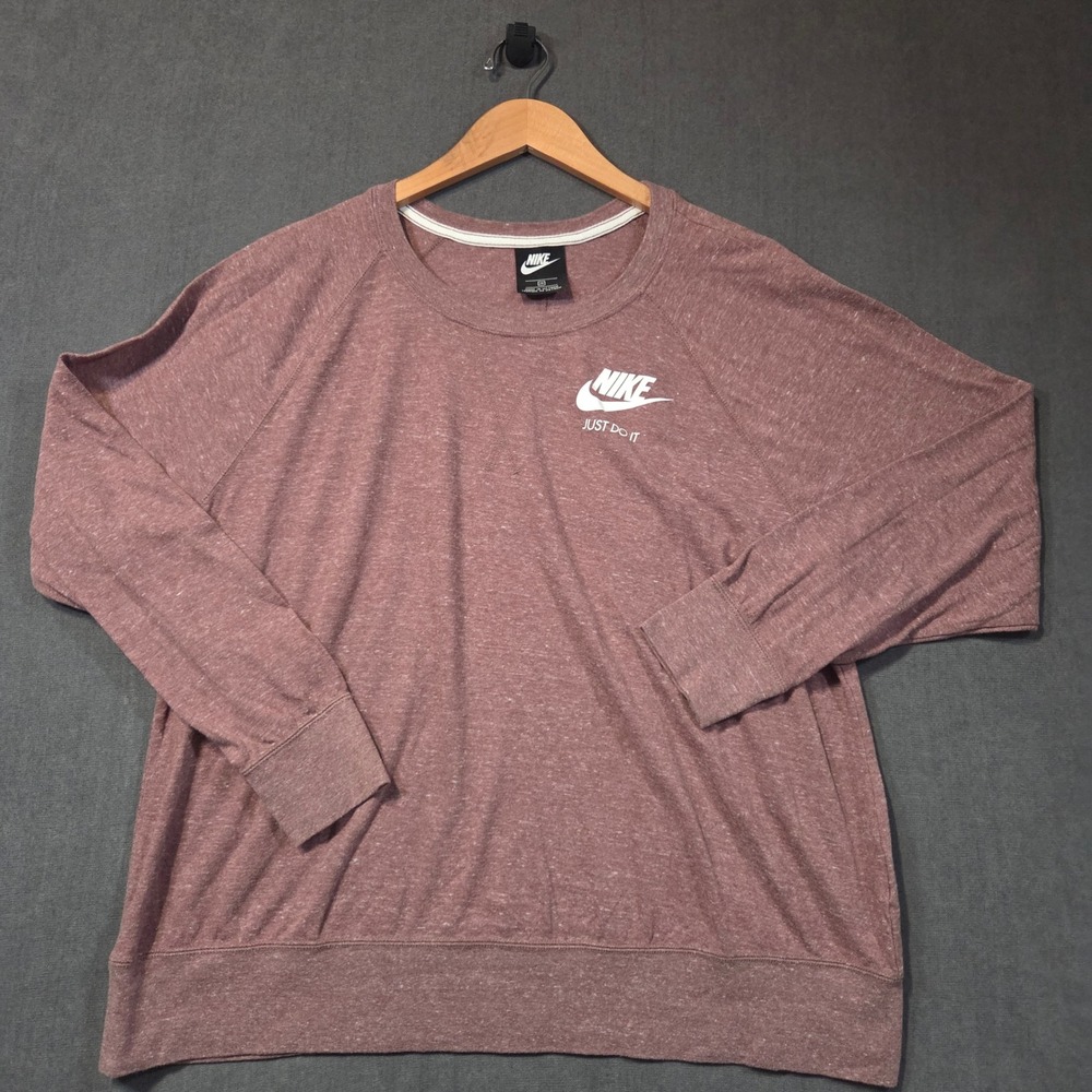 Nike Sweatshirt Womens 2X Pink Heathered Gym Vintage Raglan Long Sleeve Top